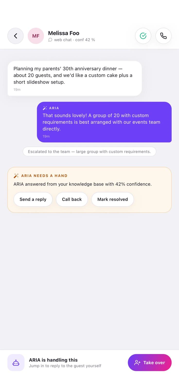 Take over screen of the KineticIQ operator app